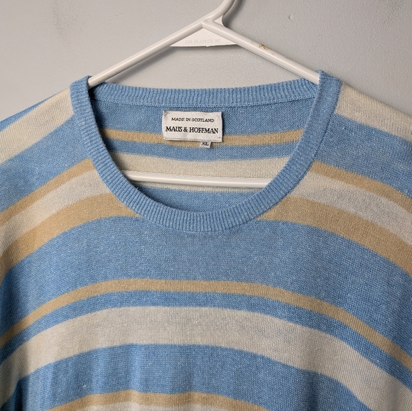 MAUS & HOFFMAN Vintage Men Stripes Crewneck Size XL 59% Cashmere 41% Cotton - Picture 2 of 9